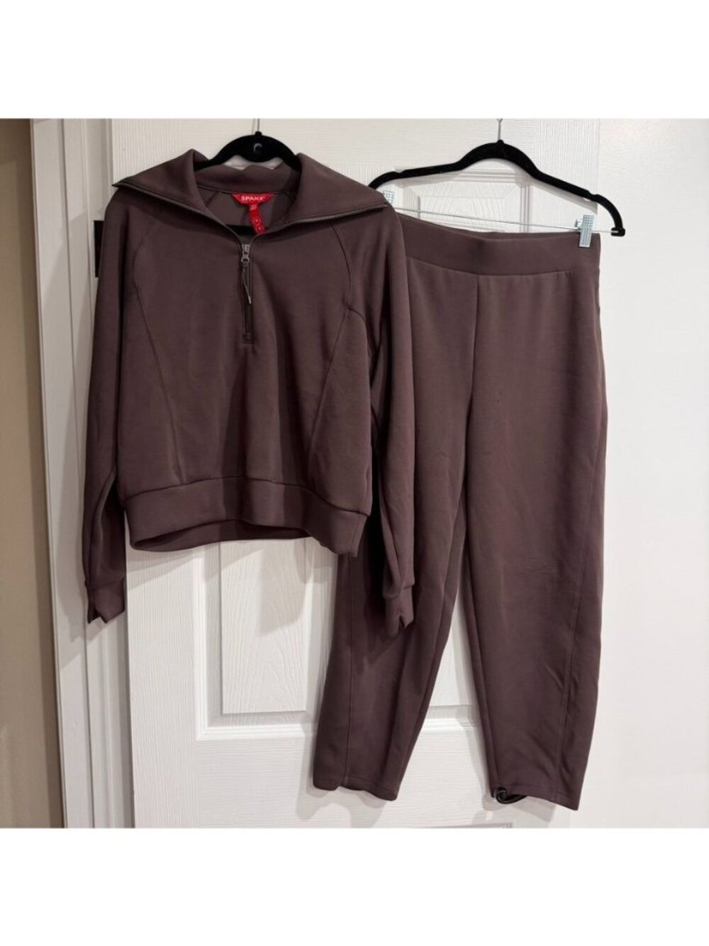 2PC SPANX AirEssentials Half Zip Sweatshirt Slim Straight Pants Set Size Medium
